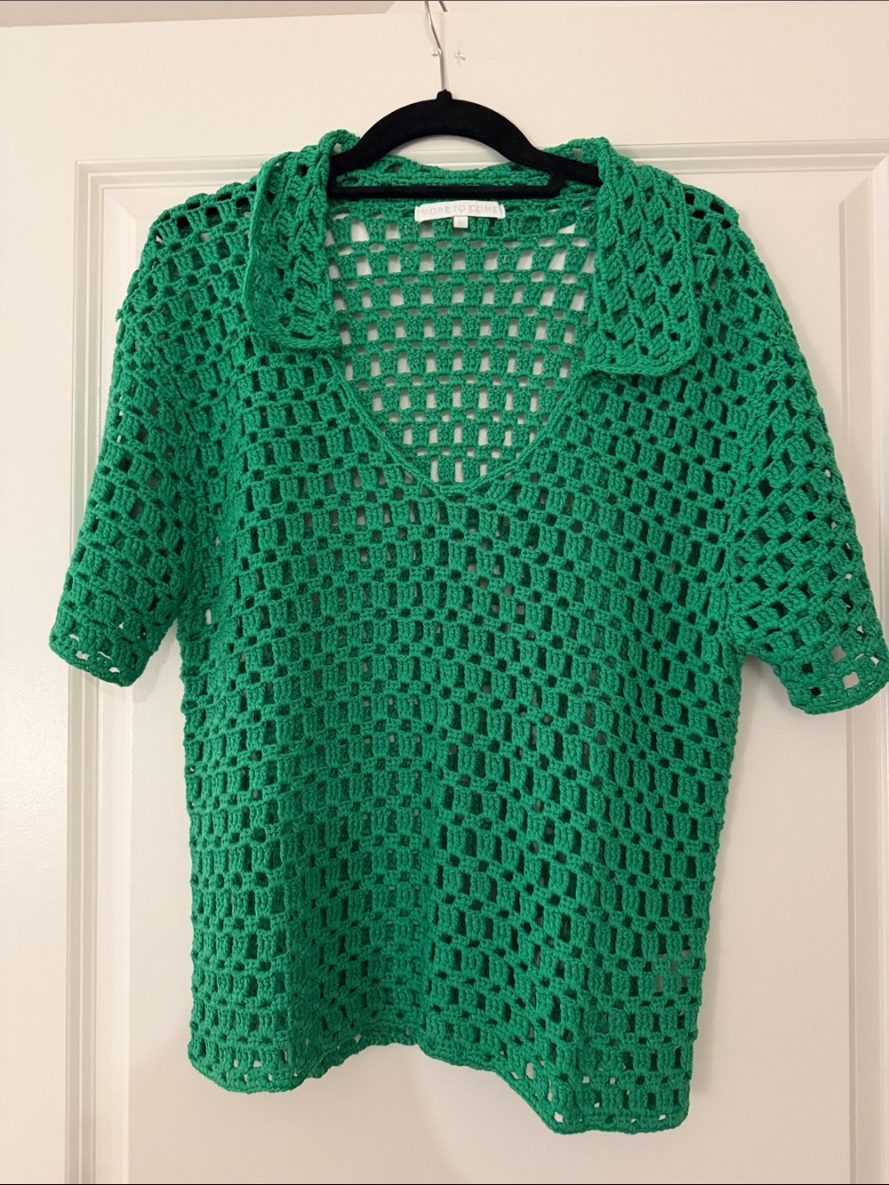 Green Crochet Open-Weave Short Sleeve Top